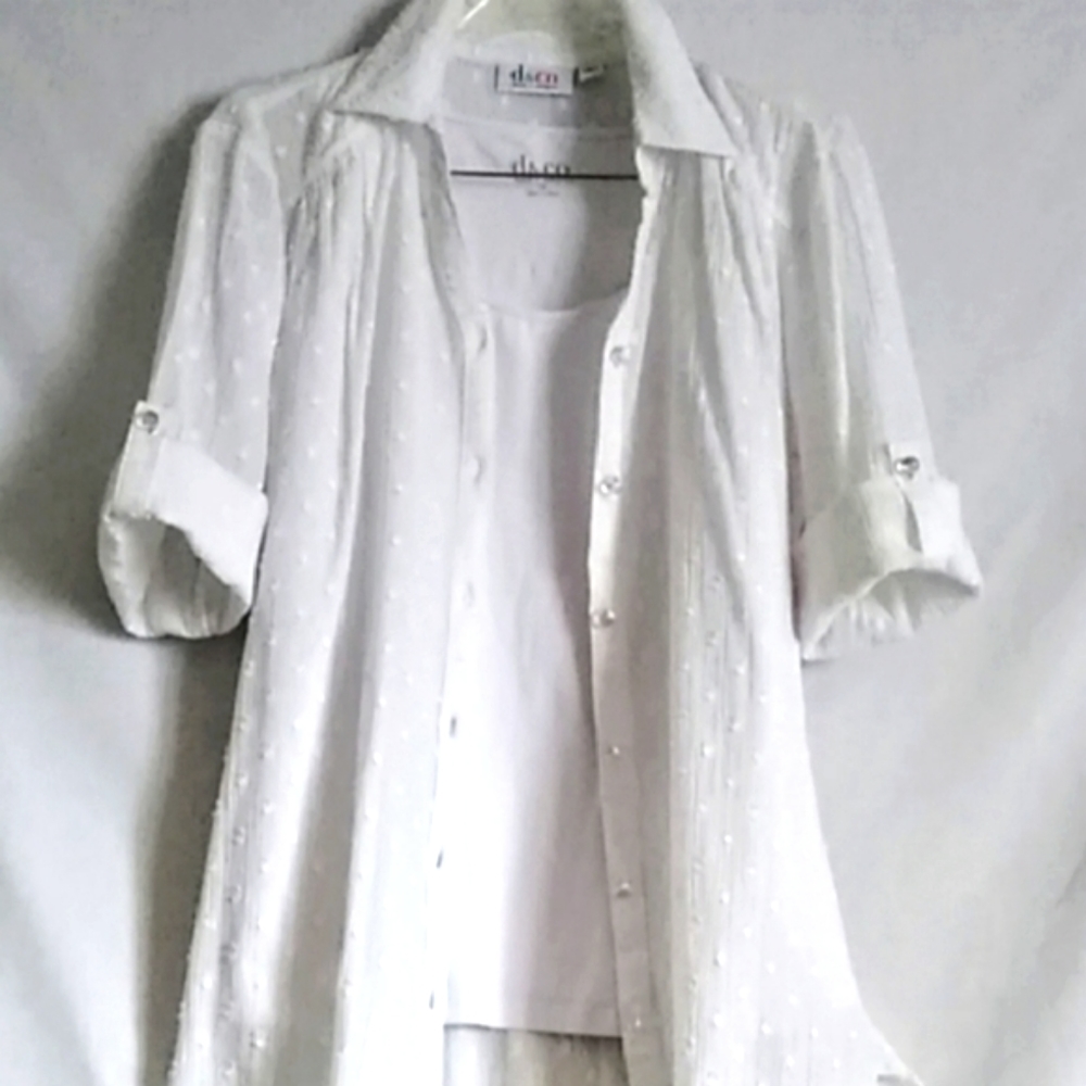 Denim & Company 2 Piece Set White Blouse White Tank
